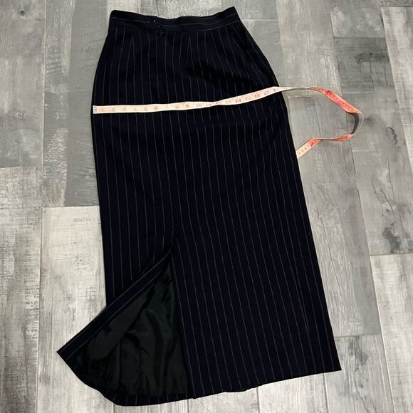 Escada Vtg 80s 90s High Waist Black Wool Long Front Single Pleat Maxi Skirt 44 L - Picture 10 of 13